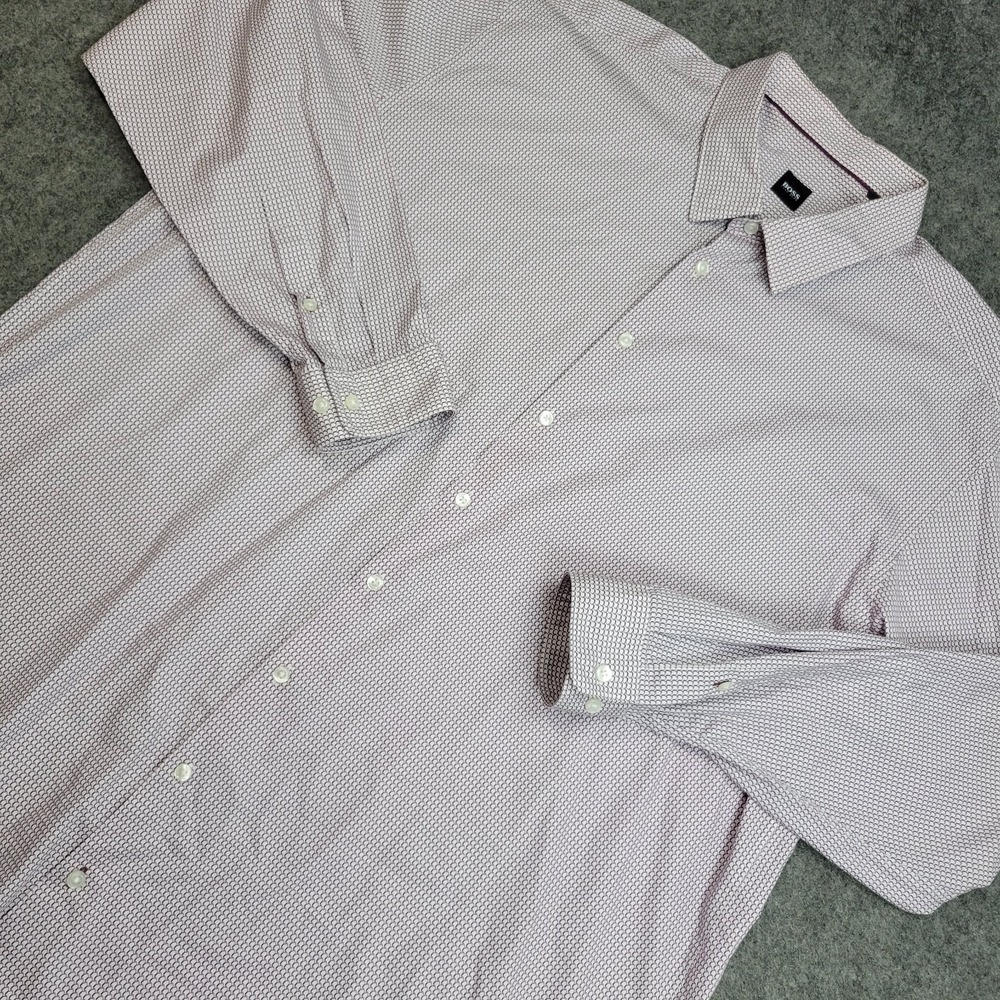 Hugo Boss‎ Shirt Mens 4XL Purple Geometric Designer Regular Fit Preppy Weekend